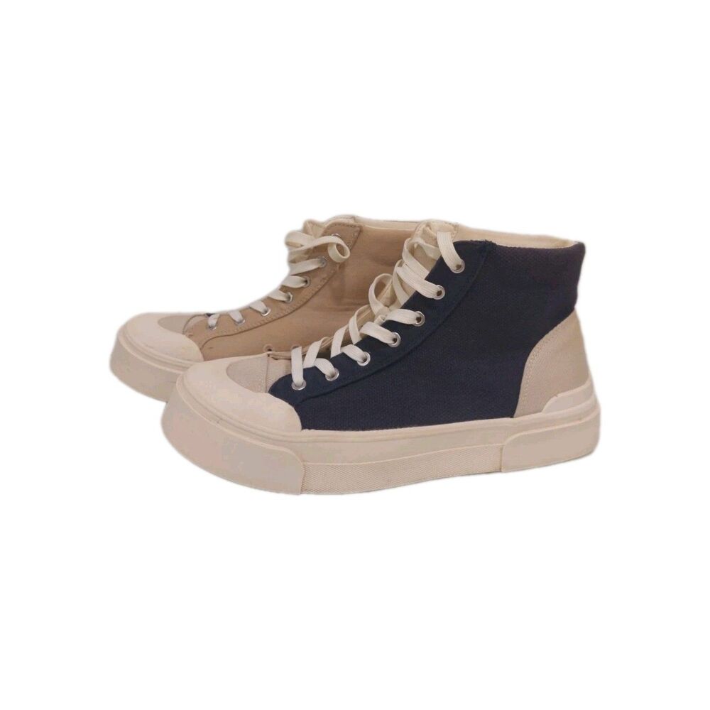 Limited H&M + GOOD NEWS Colab Navy/Sand Canvas Hightop Sneakers Women Sz 7 EU 39